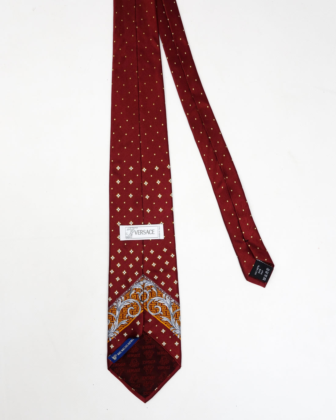 Versace Logo Red Print Silk Tie 1990's