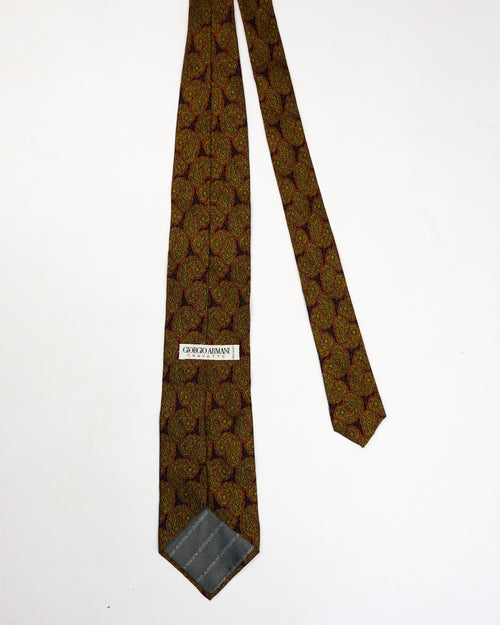 Armani Golden Parsley Print Silk Tie 2000's - Vintagetts