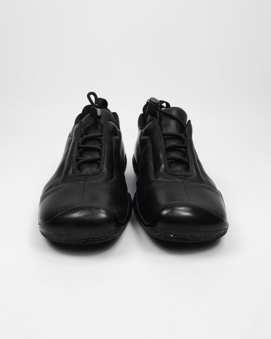 Prada Silver Lace Lock Black Leather Shoes 2000's