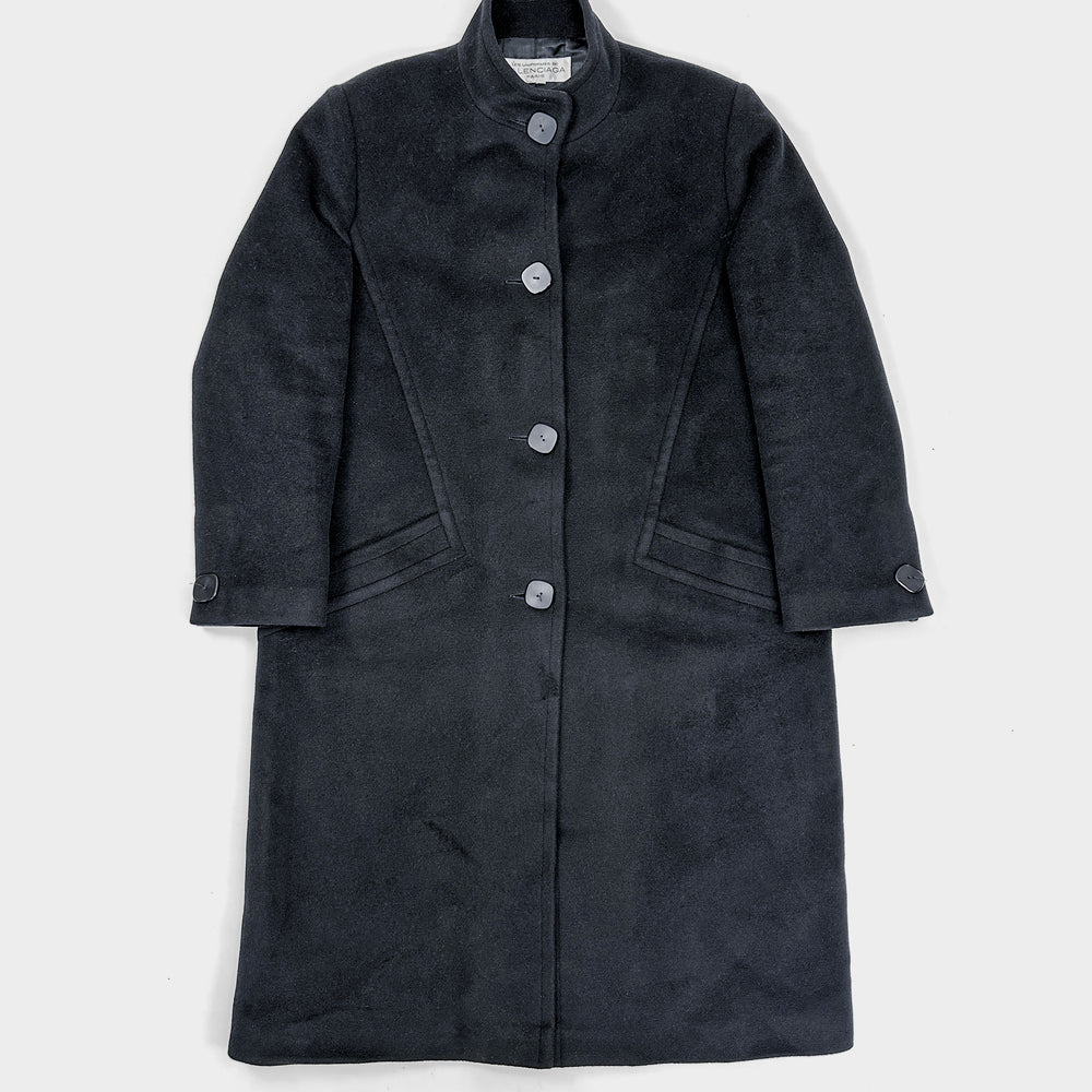 Balenciaga Uniform Black Wool + Cashmere Long Coat Jacket 1990's