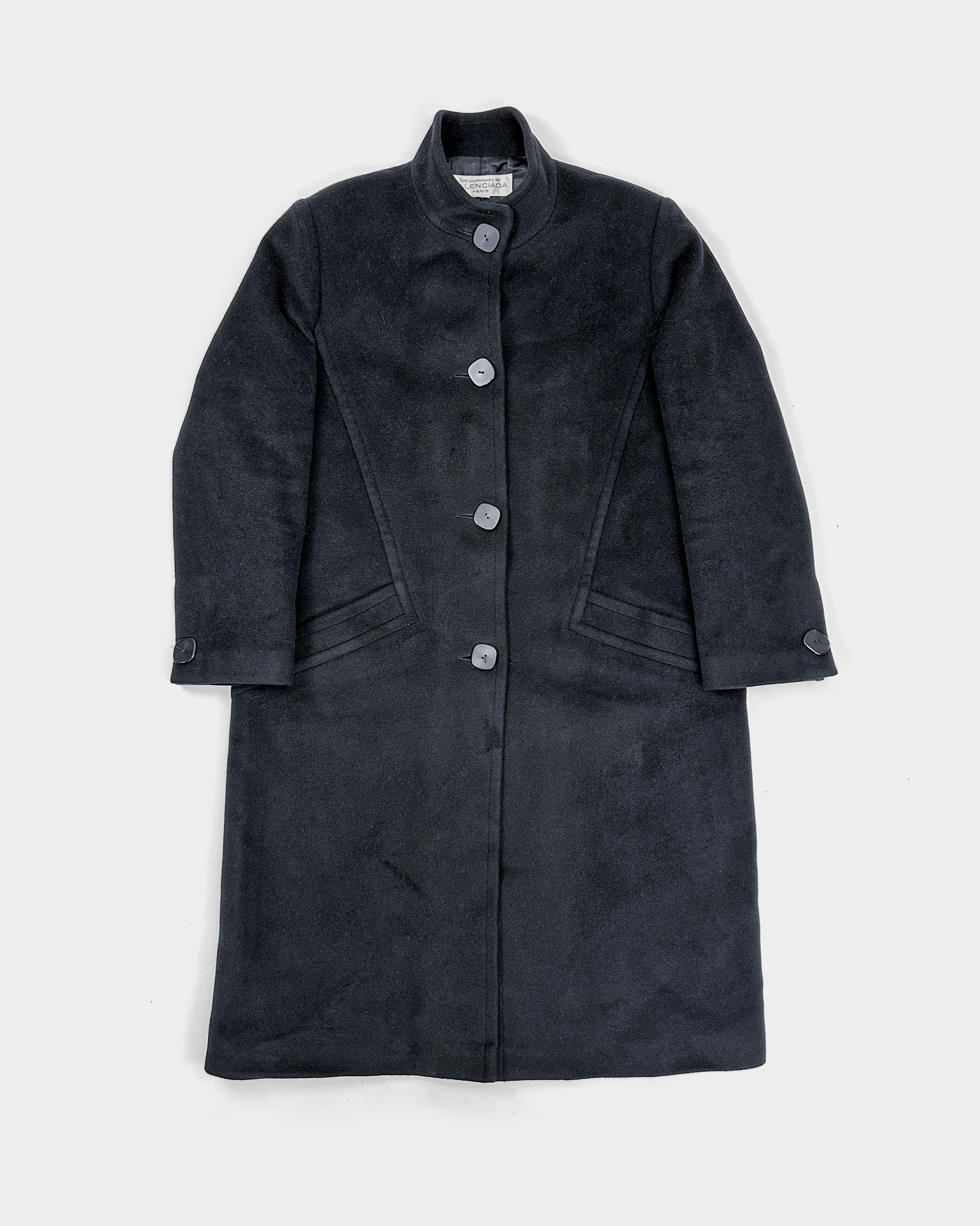 Balenciaga Uniform Black Wool + Cashmere Long Coat Jacket 1990's