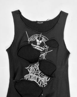 Peace Now Destroyed Black Printed Dress 2000's