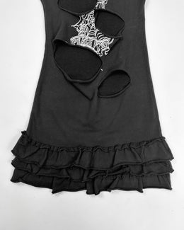 Peace Now Destroyed Black Printed Dress 2000's