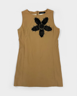 Paco Rabanne Black Leather Flower Dress 1990's