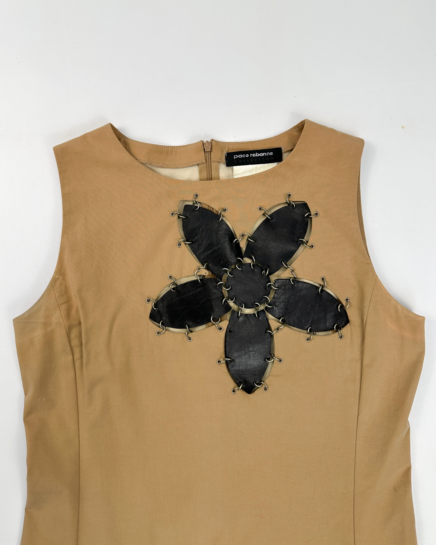 Paco Rabanne Black Leather Flower Dress 1990's