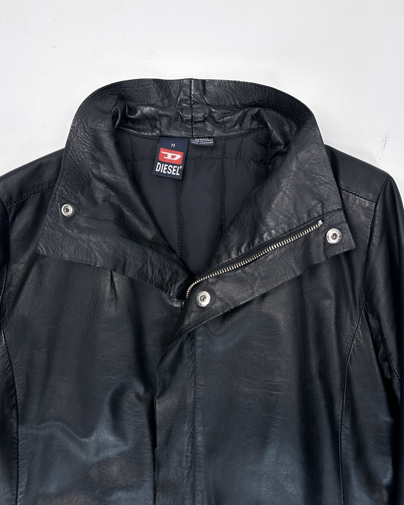 Diesel Black Light Leather Long Coat Jacket 1990's
