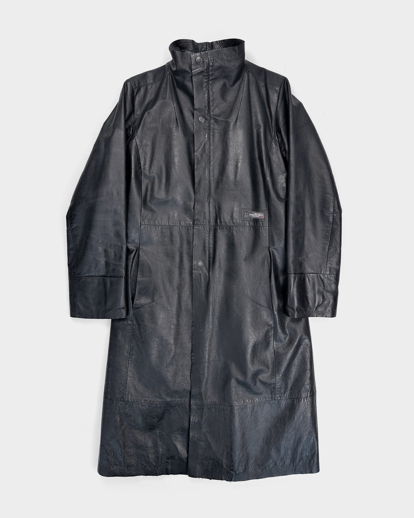 Diesel Black Light Leather Long Coat Jacket 1990's