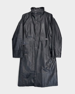 Diesel Black Light Leather Long Coat Jacket 1990's