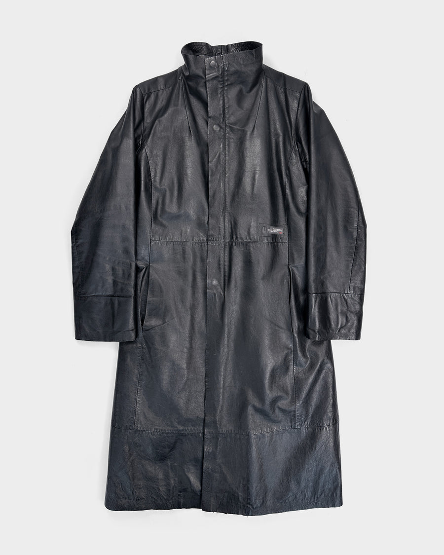Diesel Black Light Leather Long Coat Jacket 1990's