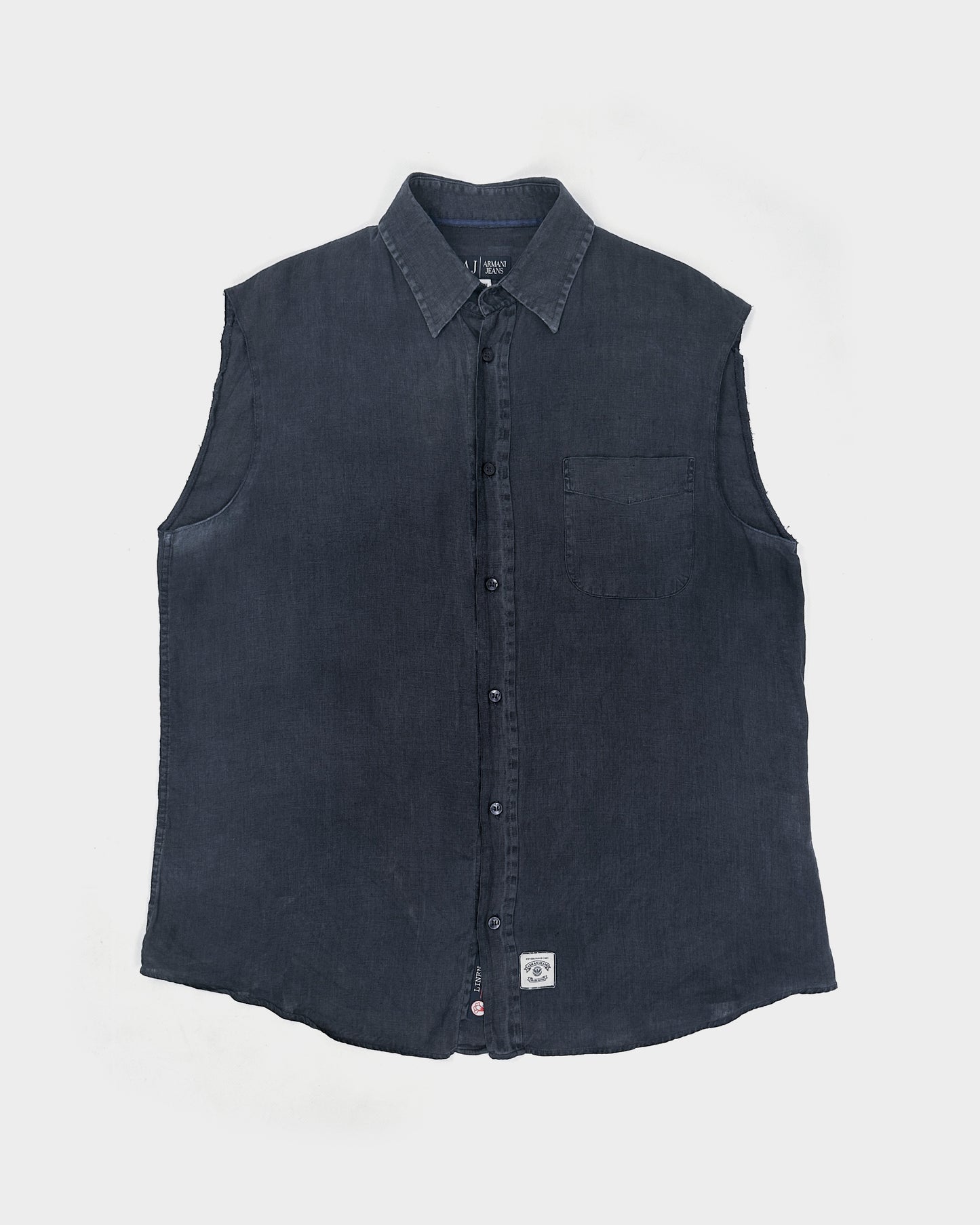 Armani Dark Blue Linen Sleveless Shirt 1990's