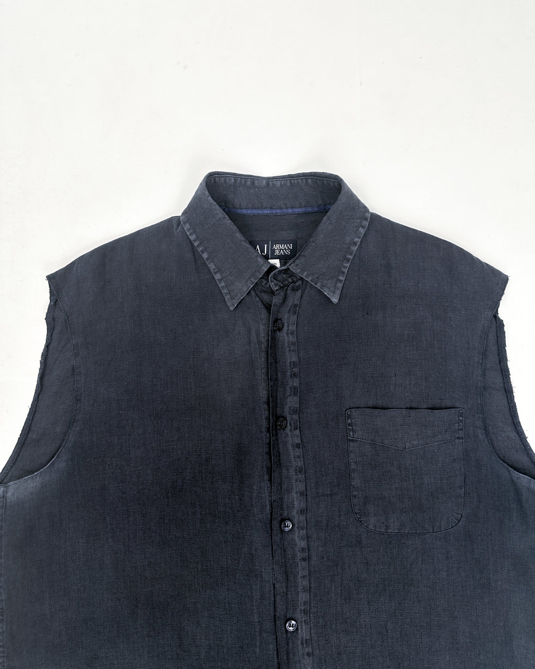 Armani Dark Blue Linen Sleveless Shirt 1990's