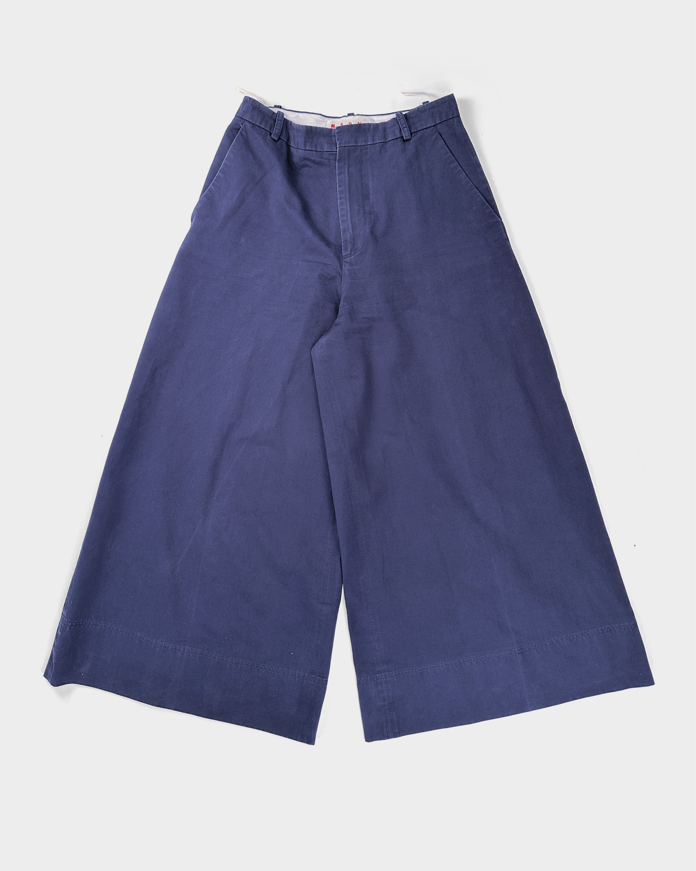 Marni Super-Wide Leg Blue Cotton + Linen Pants S/S 2019