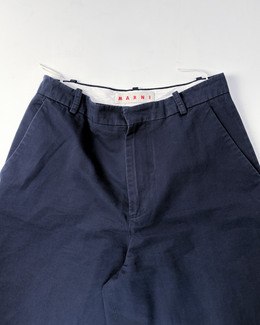 Marni Super-Wide Leg Blue Cotton + Linen Pants S/S 2019