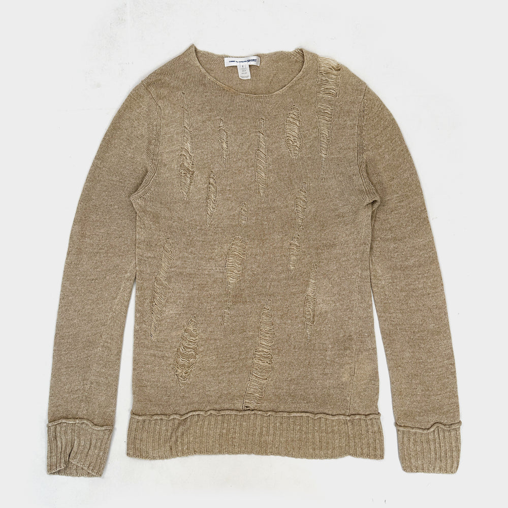 Comme Des Garçons Shirt Linen Destroyed Beige Knit 2017