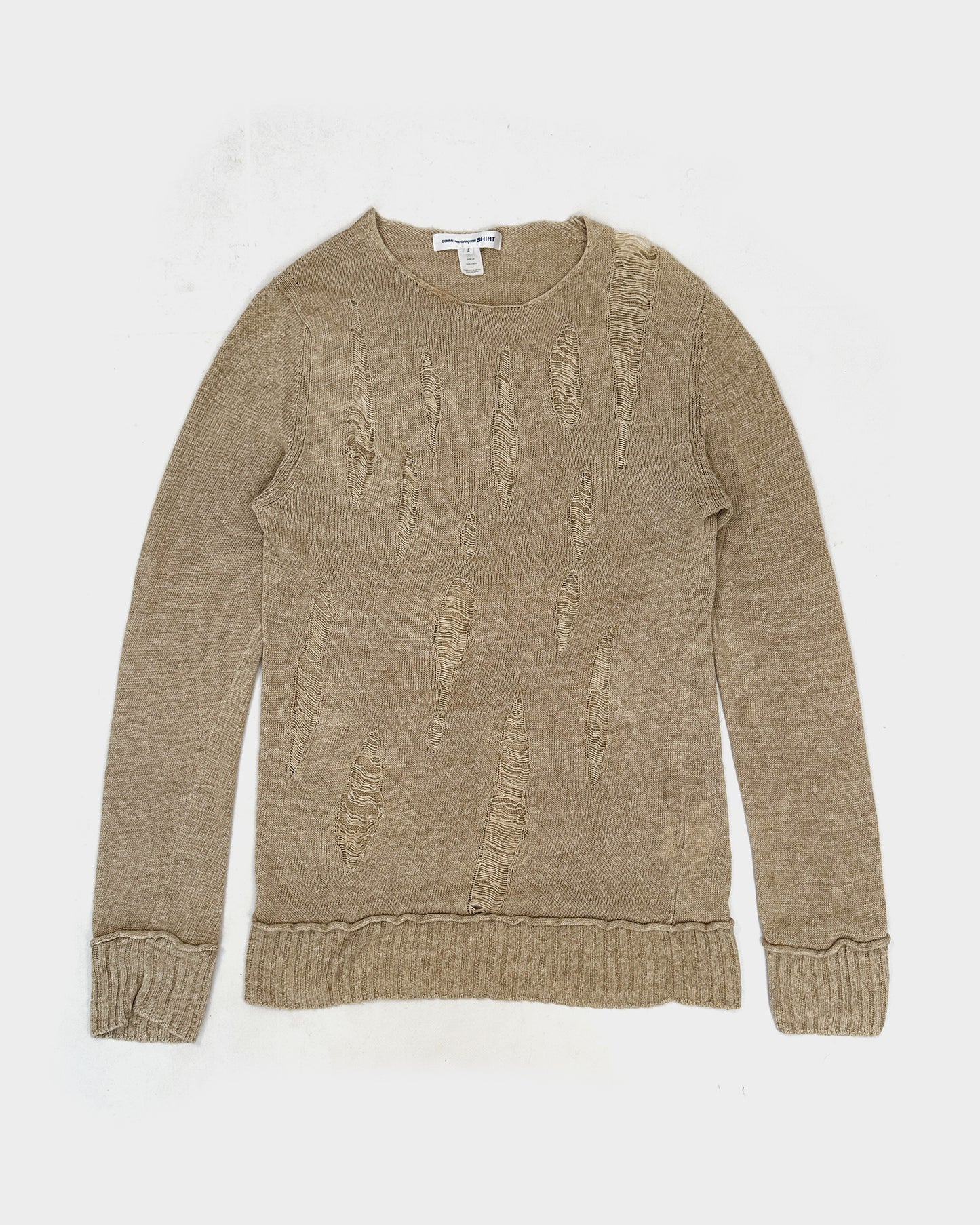 Comme Des Garçons Shirt Linen Destroyed Beige Knit 2017