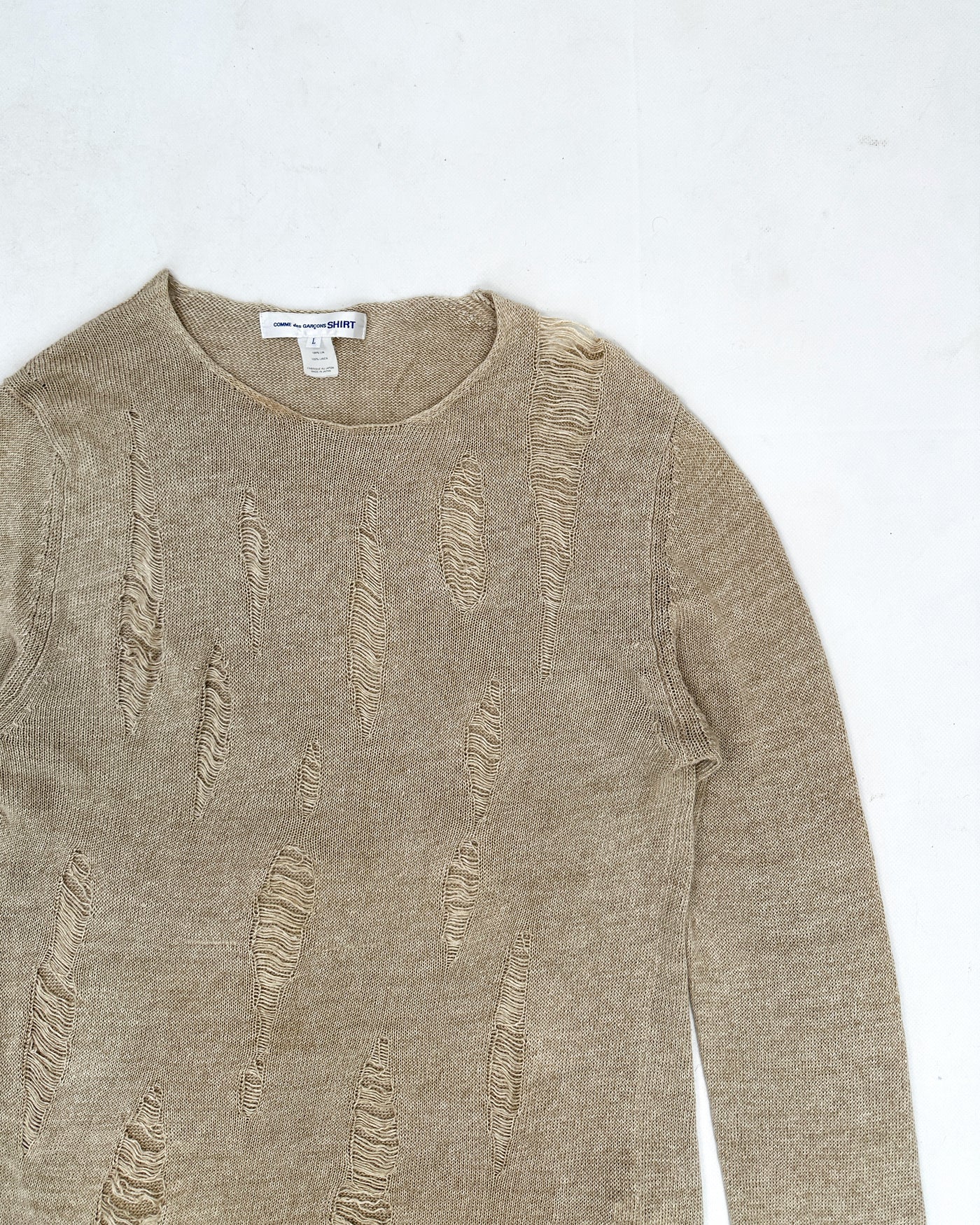 Comme Des Garçons Shirt Linen Destroyed Beige Knit 2017