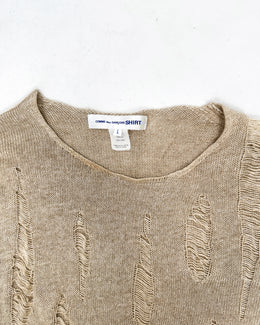 Comme Des Garçons Shirt Linen Destroyed Beige Knit 2017