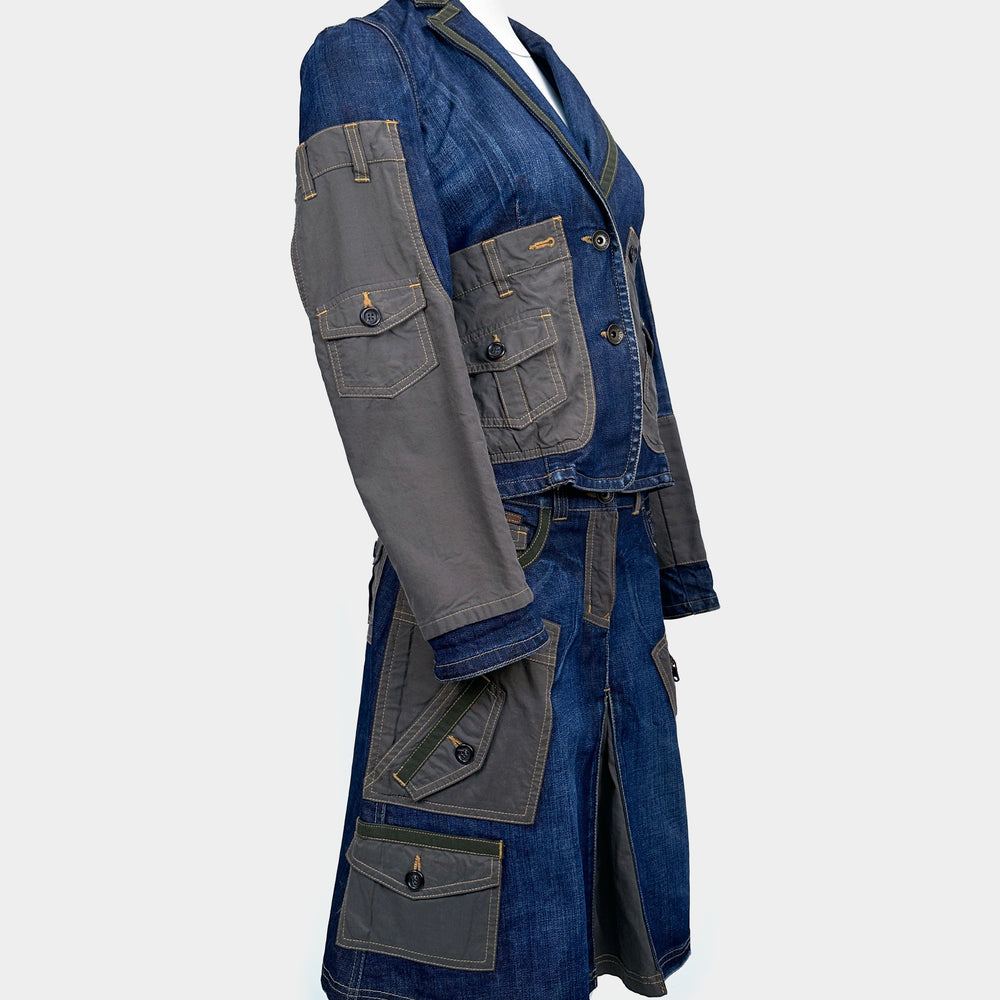 Moschino Utility Denim Set Skirt + Jacket 2000s