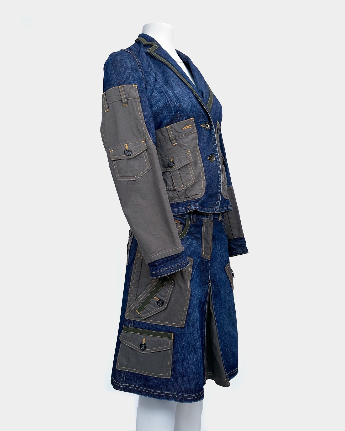 Moschino Utility Denim Set Skirt + Jacket 2000s