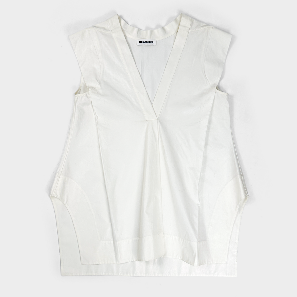 Jil Sander Iridescent White Pleated Top 2000's