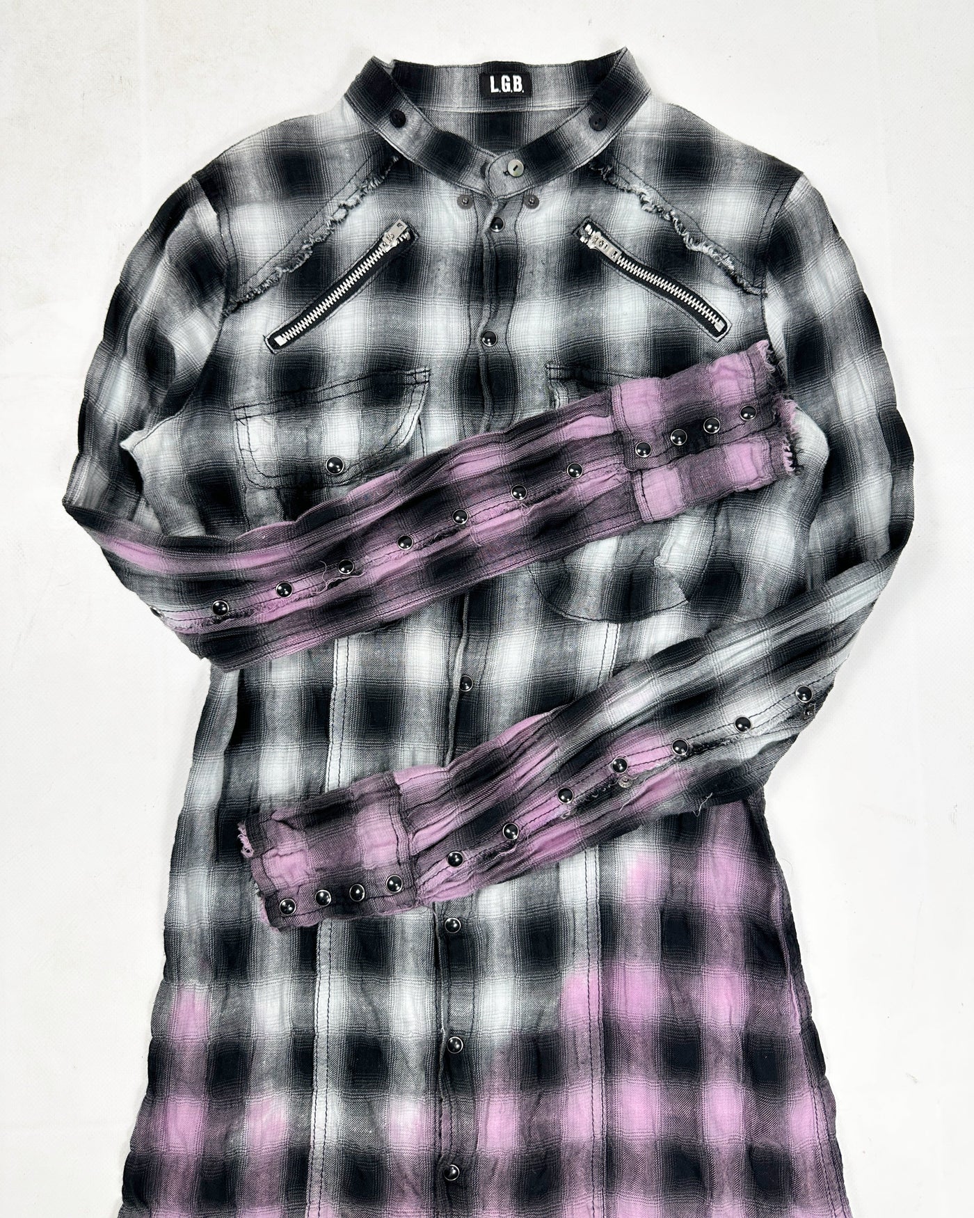 L.G.B (Le Grand Bleu) Dyed Pattern Grey Long Shirt 20000's