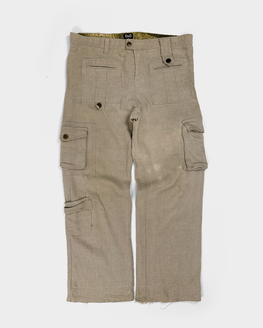 Dolce & Gabbana Cream White Linen Cargo Pants 2000'S