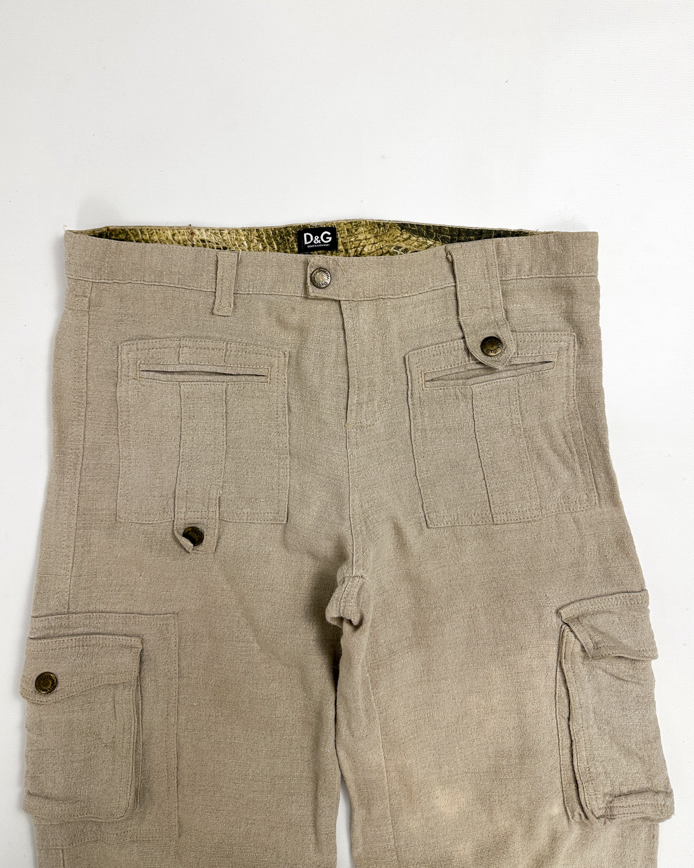 Dolce & Gabbana Cream White Linen Cargo Pants 2000'S