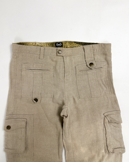 Dolce & Gabbana Cream White Linen Cargo Pants 2000'S