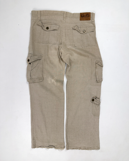 Dolce & Gabbana Cream White Linen Cargo Pants 2000'S