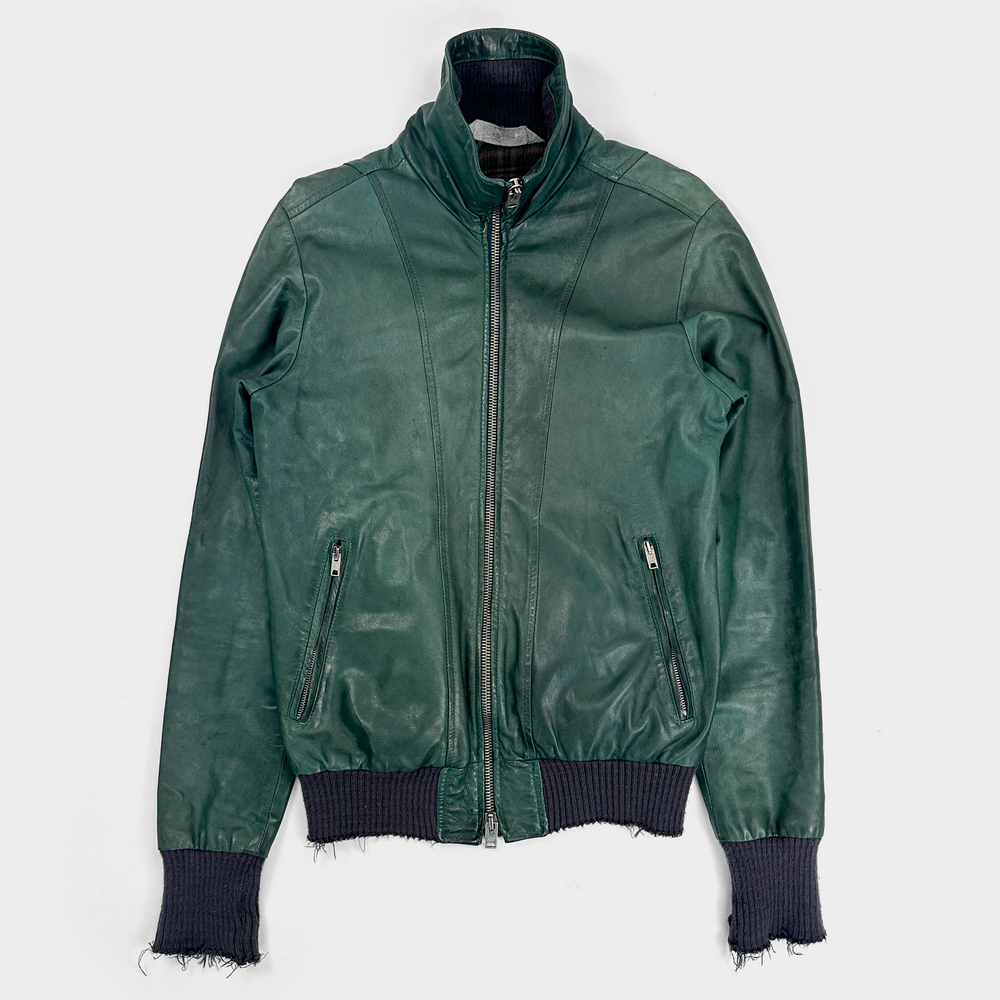 Giorgio Brato Green Distressed Leather Jacket 2000's