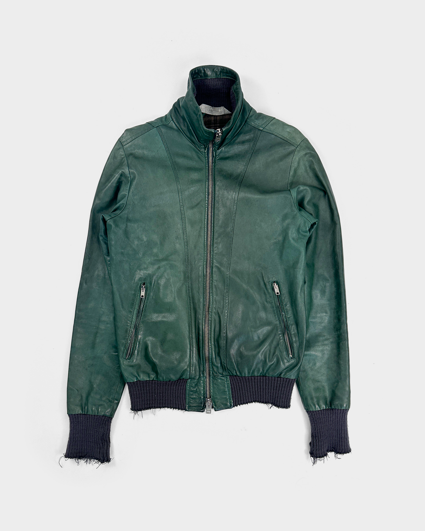 Giorgio Brato Green Distressed Leather Jacket 2000's