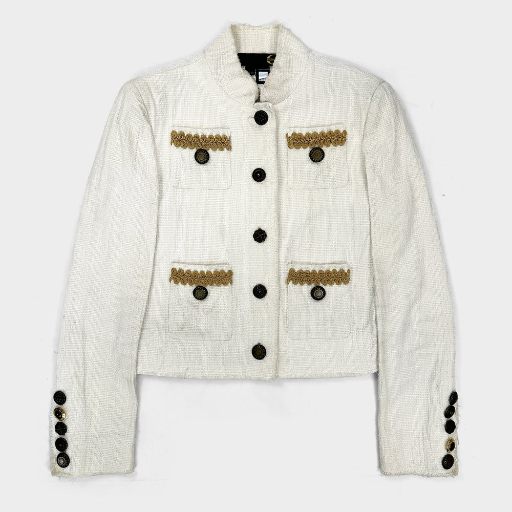 Roberto Cavalli Decorated White Cropped Jacket 2000's