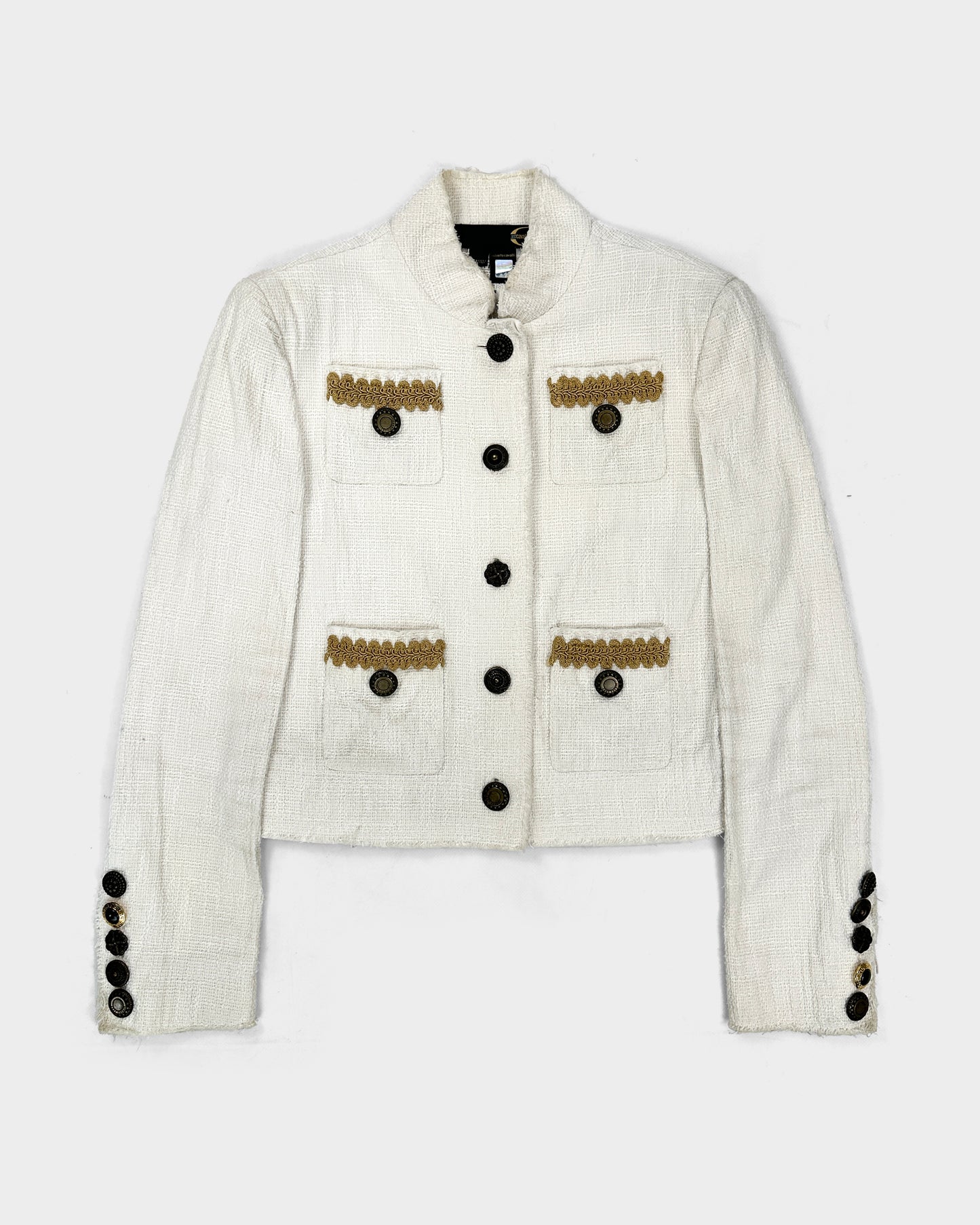 Roberto Cavalli Decorated White Cropped Jacket 2000's