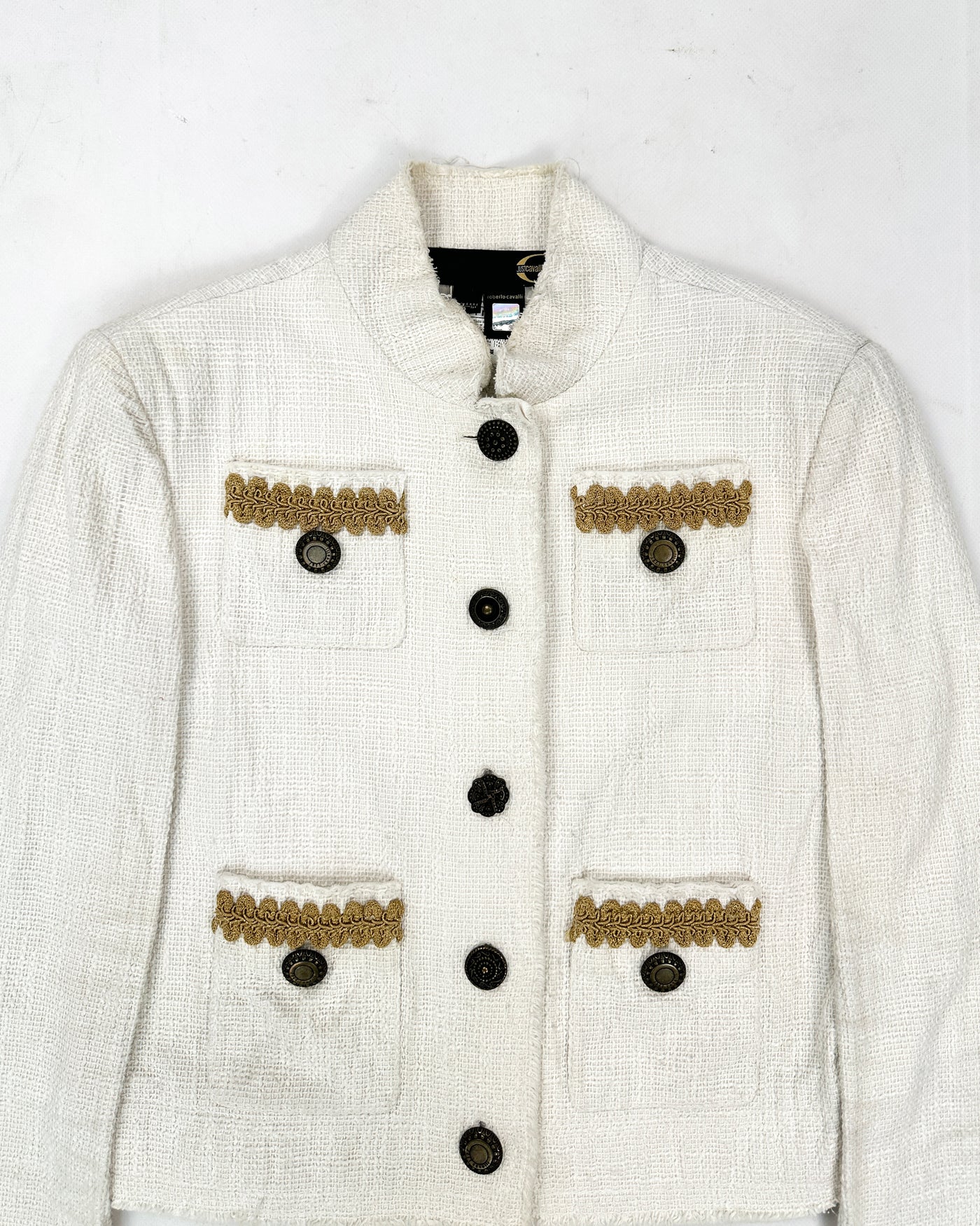 Roberto Cavalli Decorated White Cropped Jacket 2000's