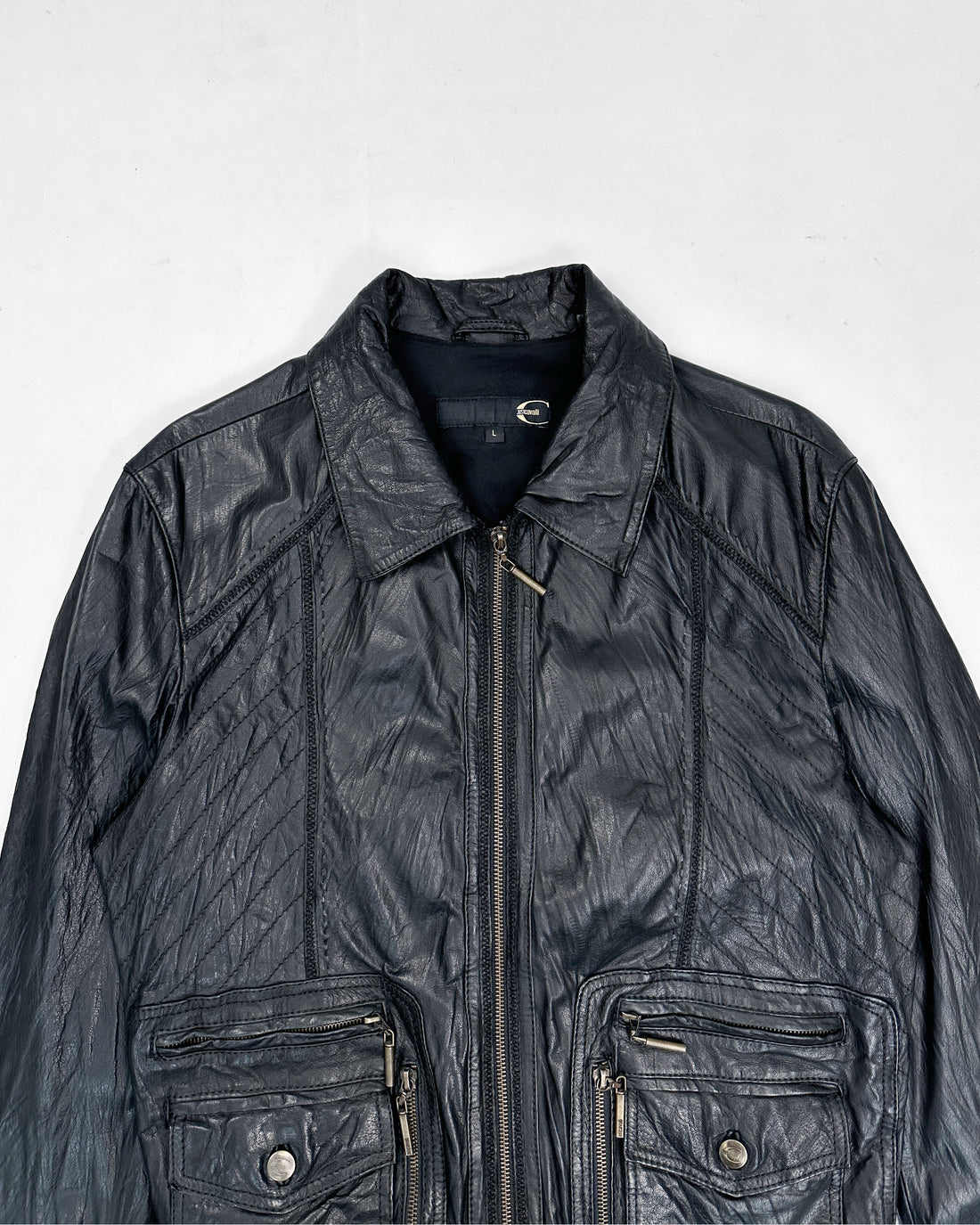 Roberto Cavalli Black Stittched Leather Jacket 2001