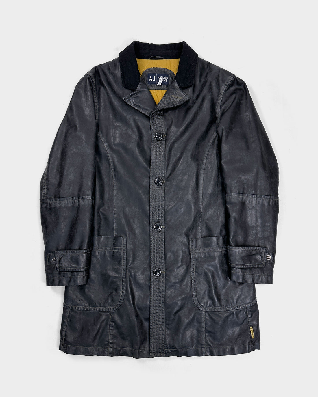 Armani Waxed Distressed Long Jacket 1990's