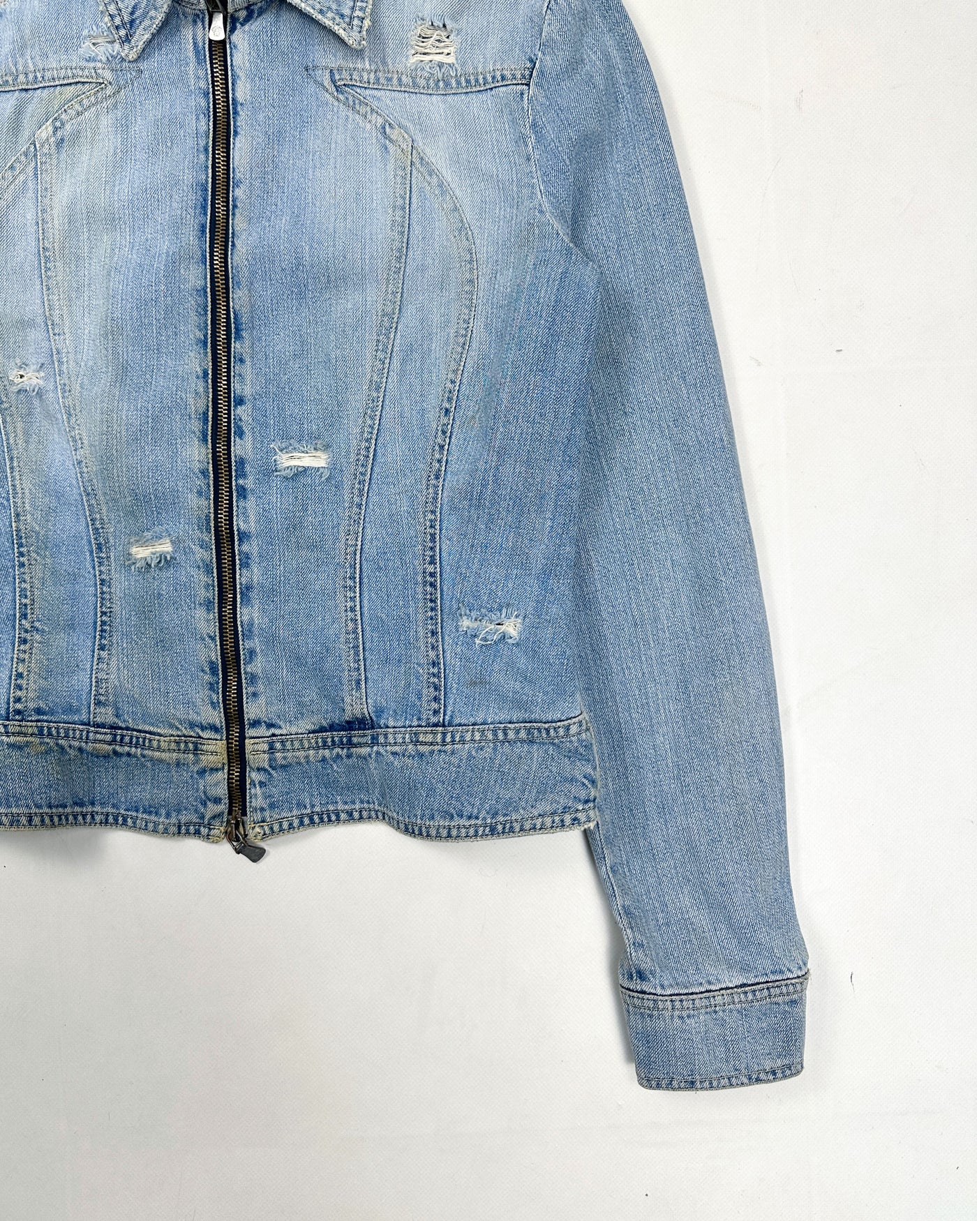 Versace Distressed Zip-Up Denim Jacket 1990's