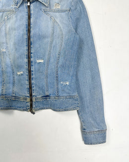 Versace Distressed Zip-Up Denim Jacket 1990's