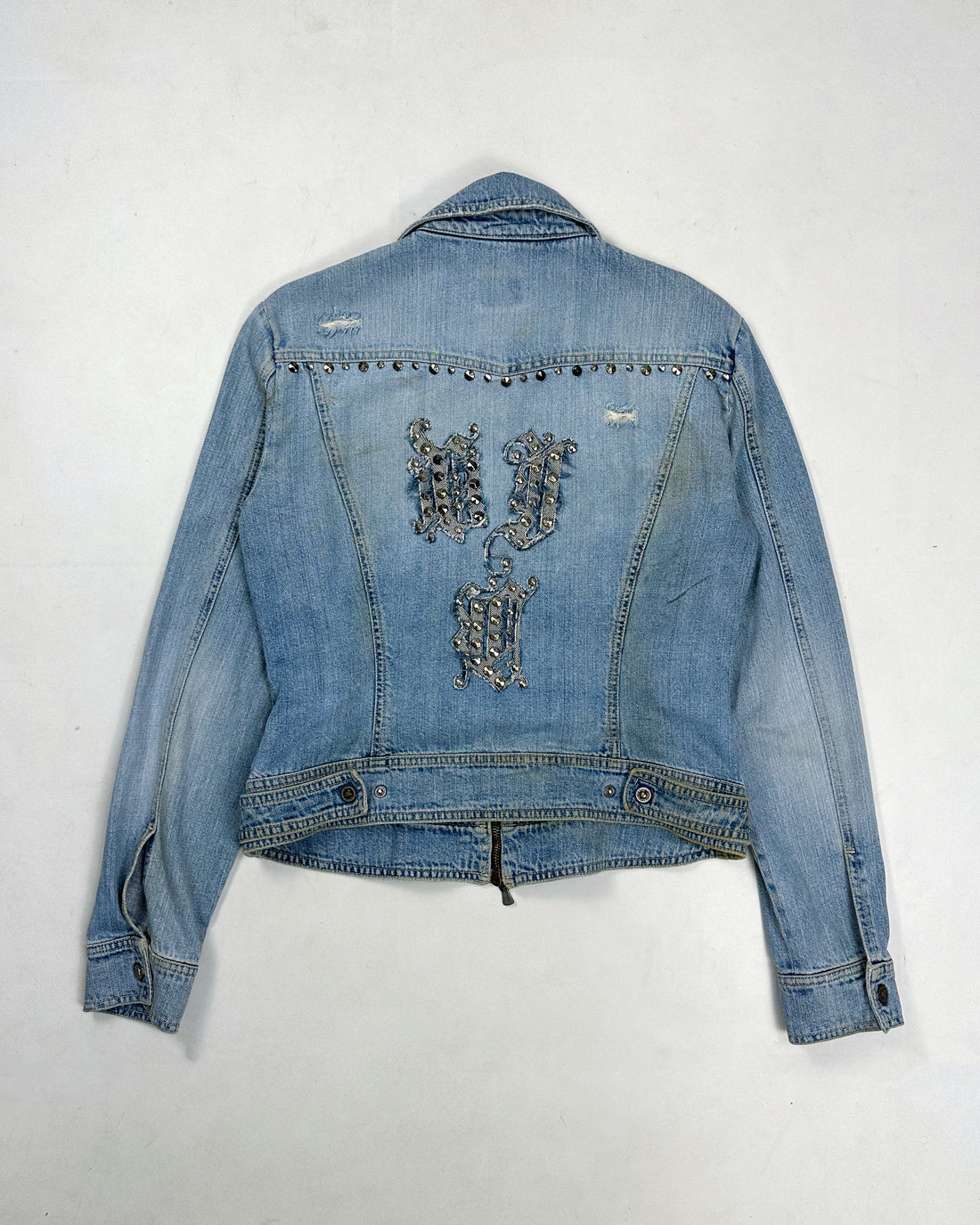 Versace Distressed Zip-Up Denim Jacket 1990's