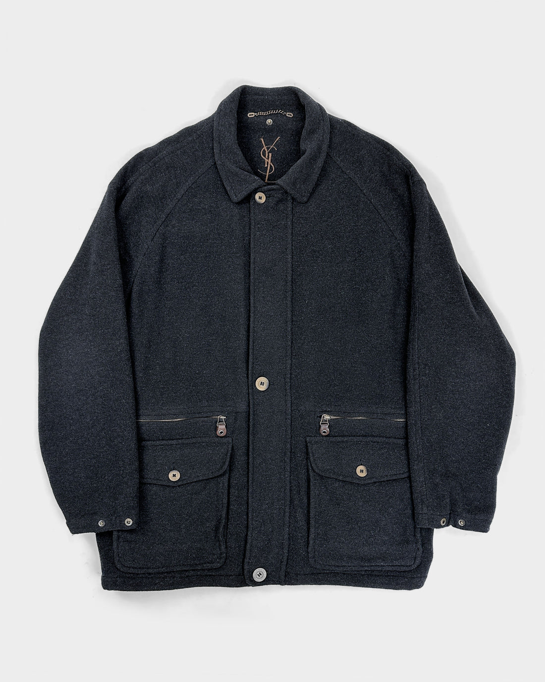Yves Saint Laurent Wool Black Long Jacket 1990's