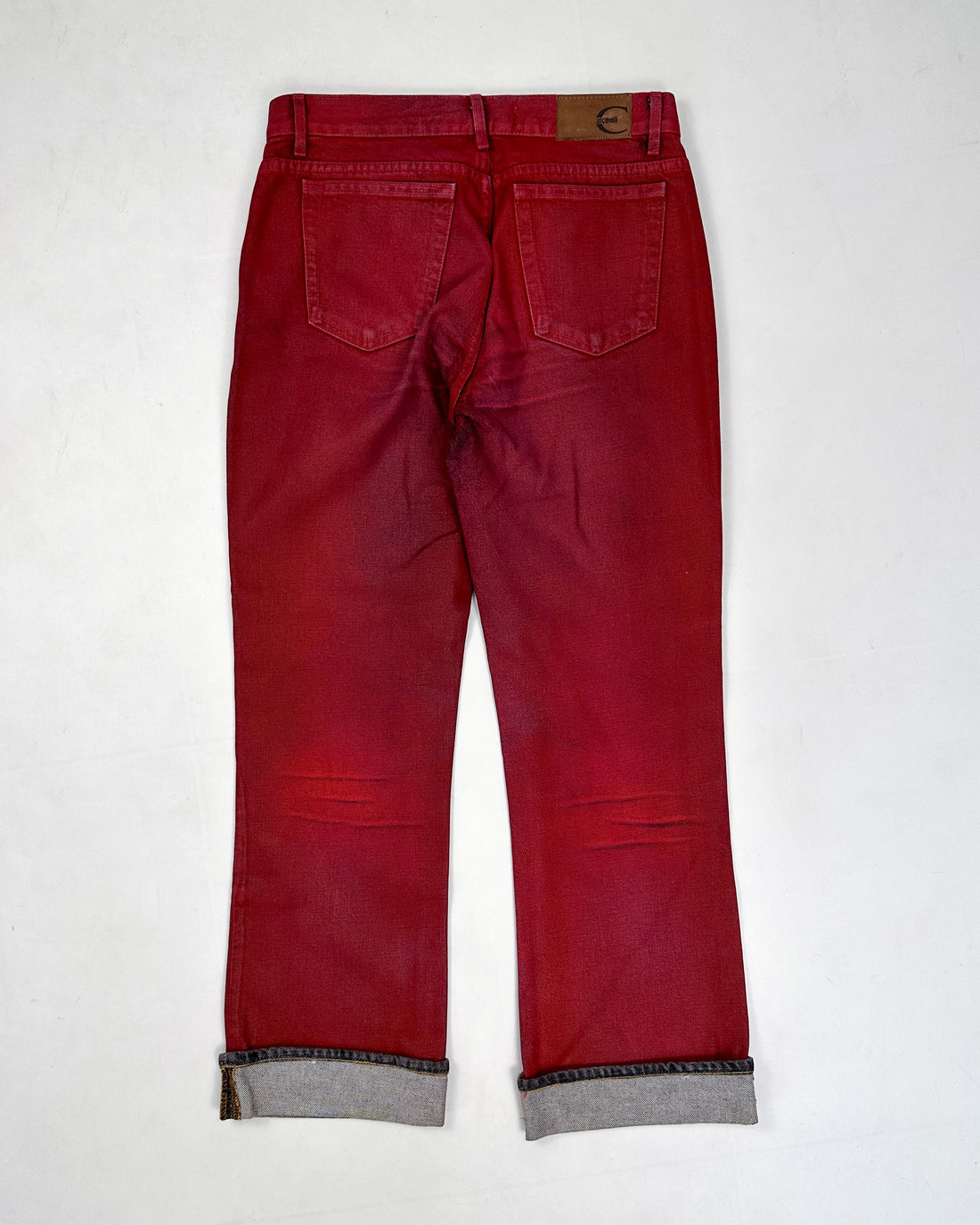 Roberto Cavalli Red Painted Over Denim Pants 2000's