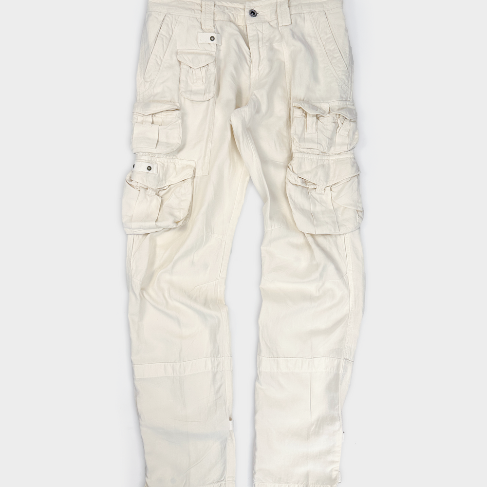 Ralph Lauren Cream White Linen + Silk Cargo Pants 2000's