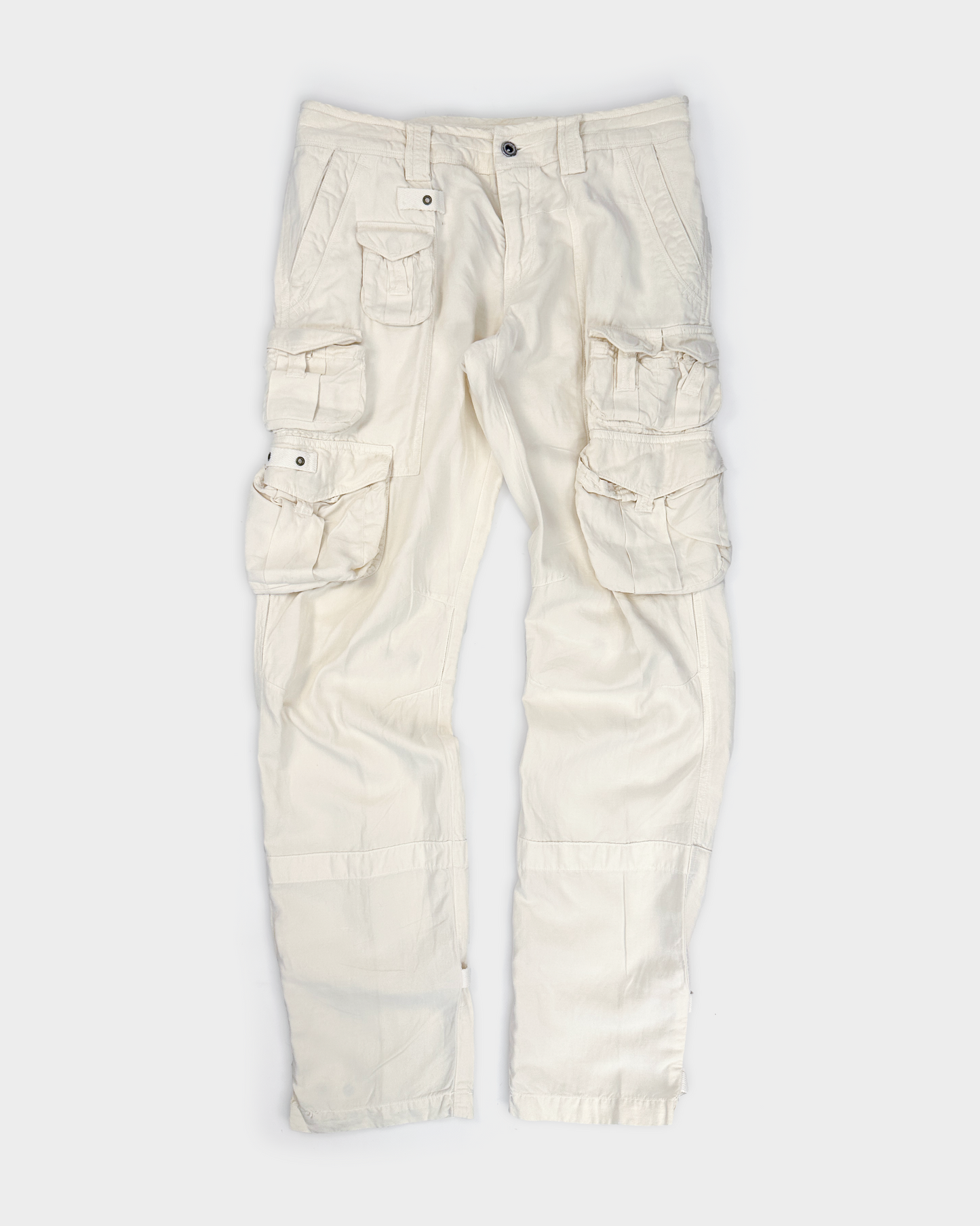 Ralph Lauren Cream White Linen + Silk Cargo Pants 2000's