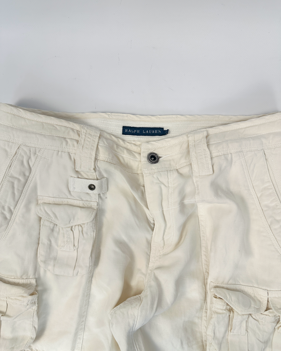 Ralph Lauren Cream White Linen + Silk Cargo Pants 2000's