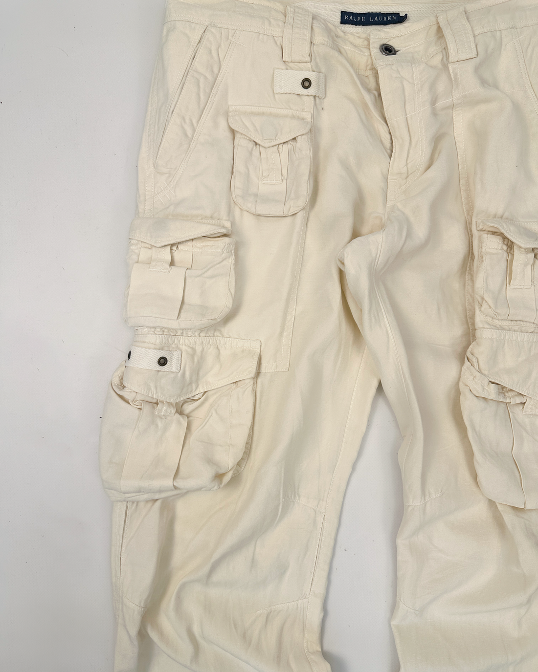 Ralph Lauren Cream White Linen + Silk Cargo Pants 2000's