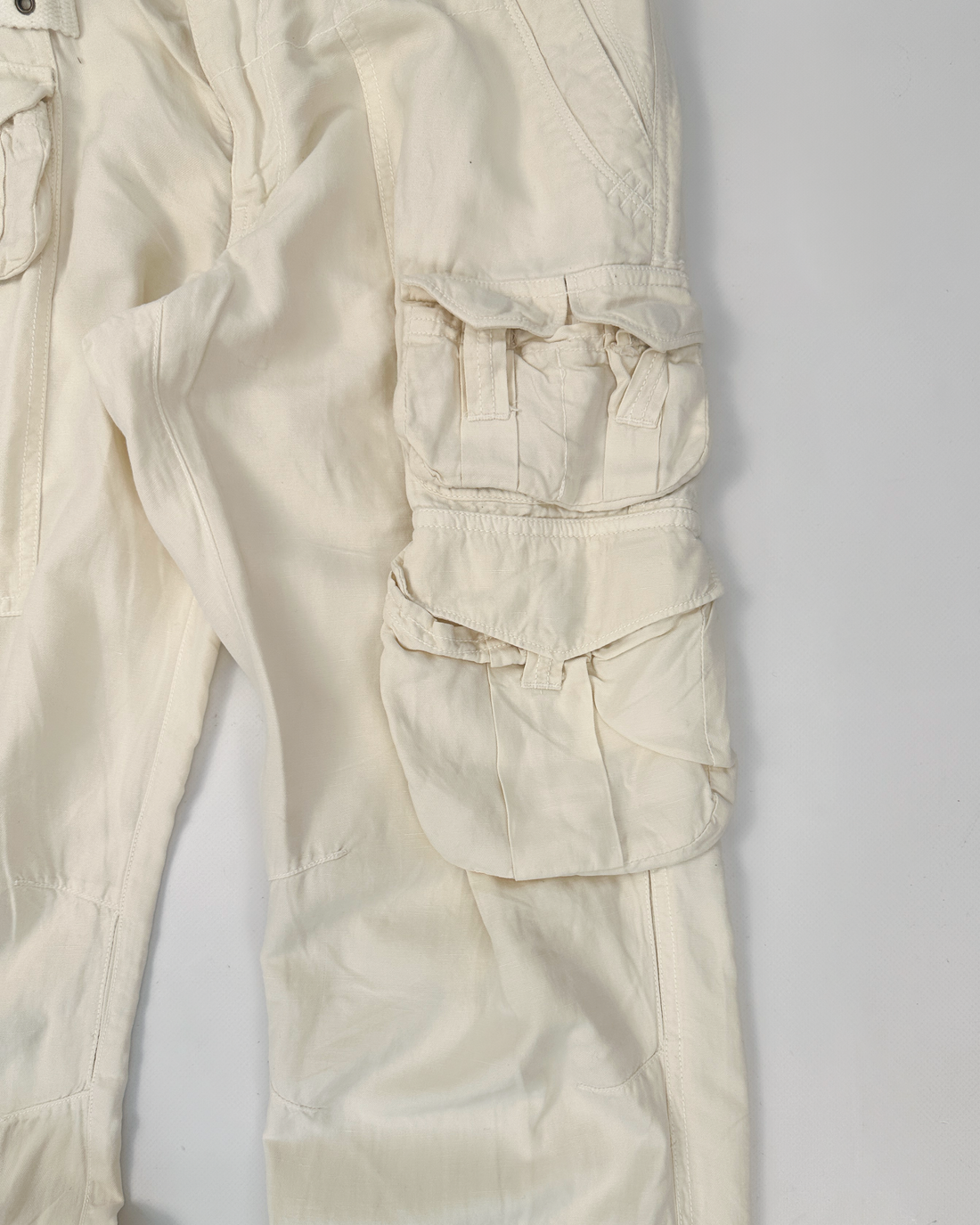 Ralph Lauren Cream White Linen + Silk Cargo Pants 2000's