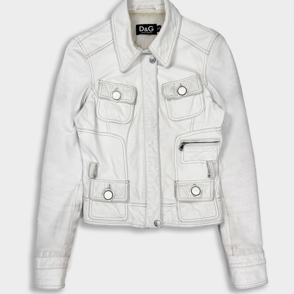 Dolce & Gabbana White Leather Jacket 1990's