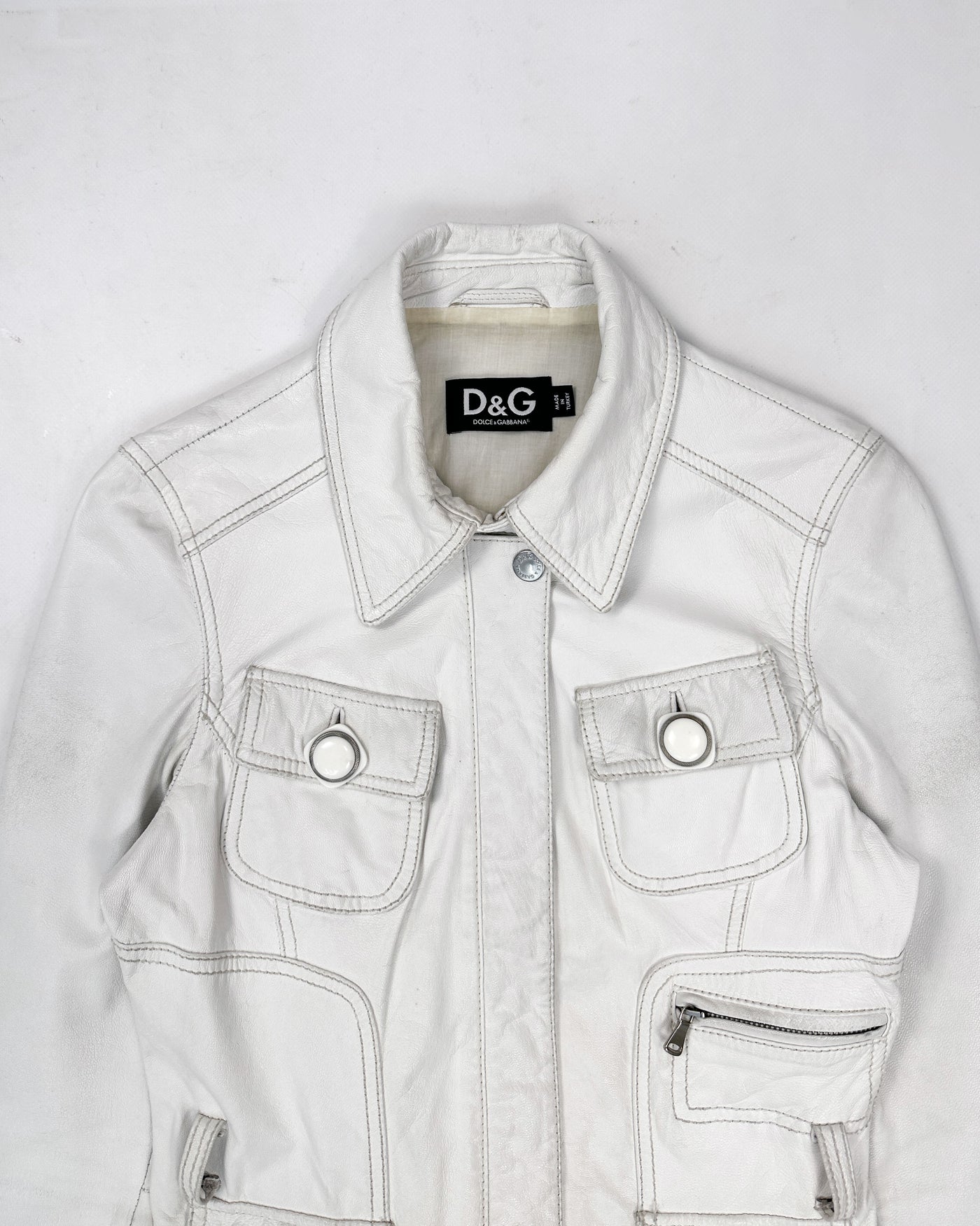 Dolce & Gabbana White Leather Jacket 1990's