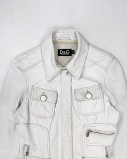 Dolce & Gabbana White Leather Jacket 1990's
