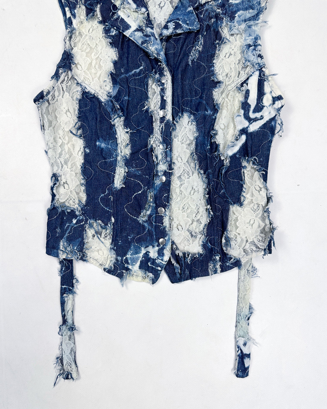 Anne Fontaine Destroyed Denim Lace Top 2000's
